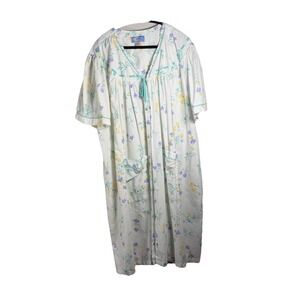 Moon Dance Button Up Gown Robe 3X Embroidery Cottage White‎ Floral Night Sleep